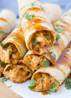 rolled chicken taquitos with honey bbq sauce