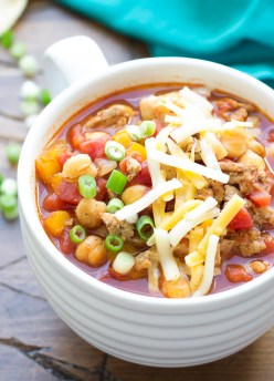 Slow Cooker Turkey Chickpea Chili - our favorite healthy chili recipe is packed with protein and so easy to make in your crock pot!