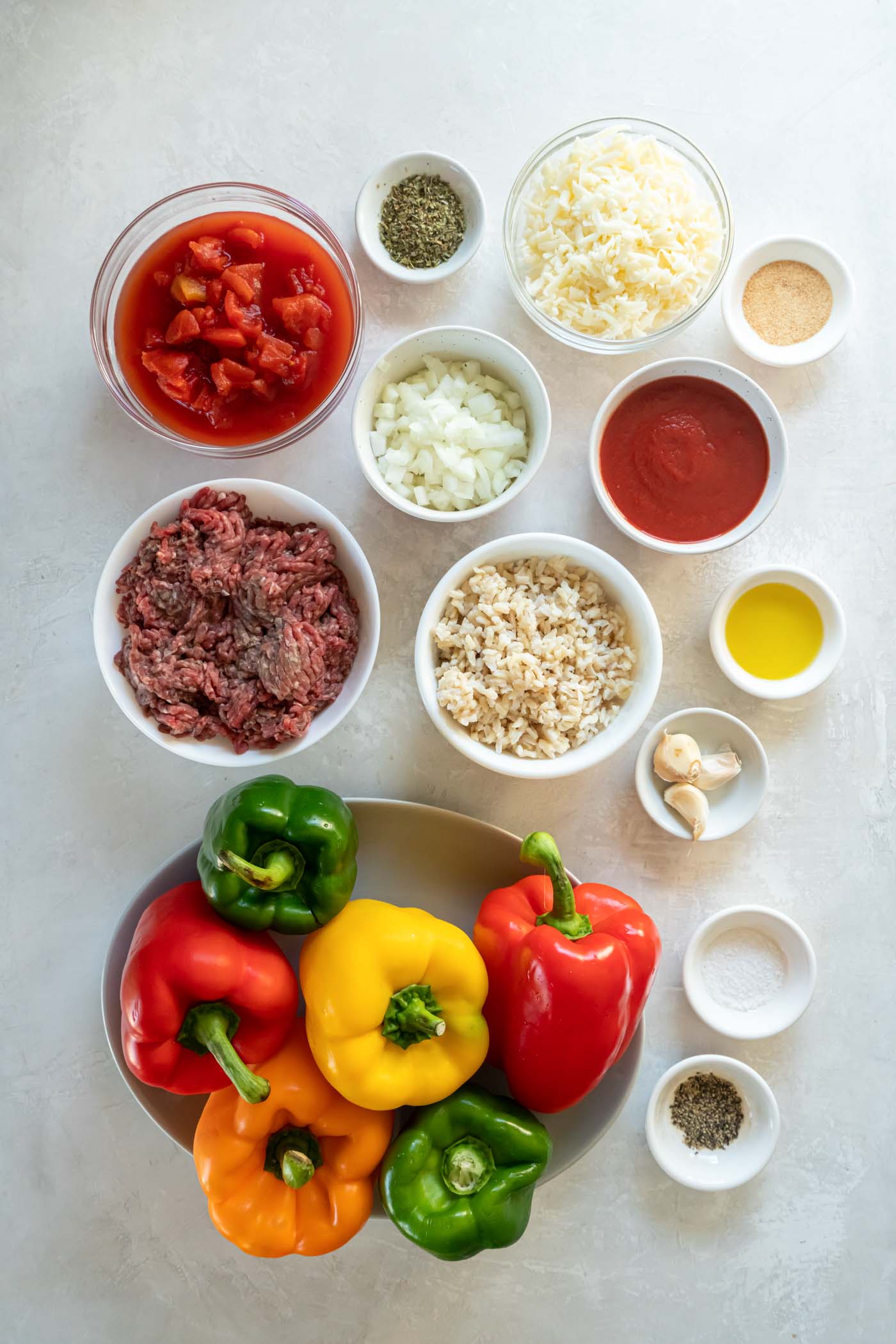 Ingredients for stuffed peppers recipe.
