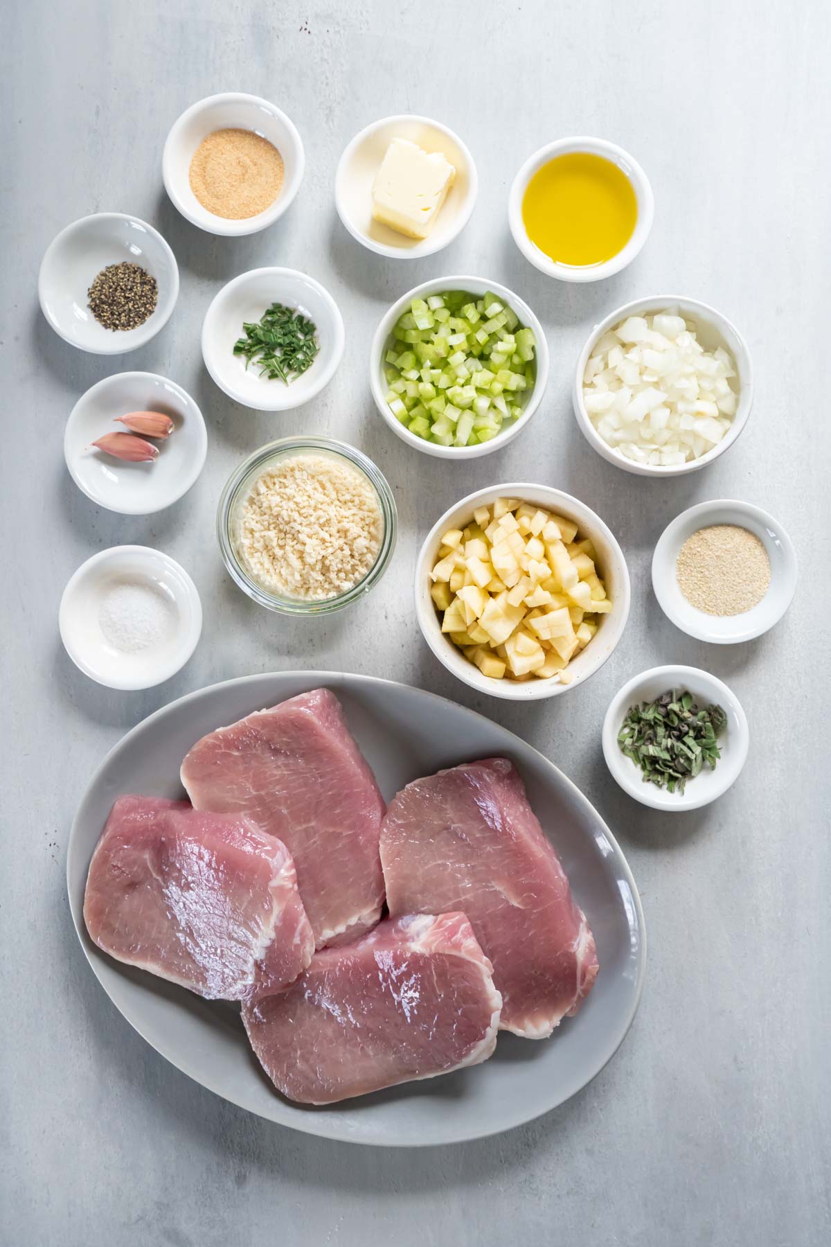 Ingredients for stuffed pork chops recipe.