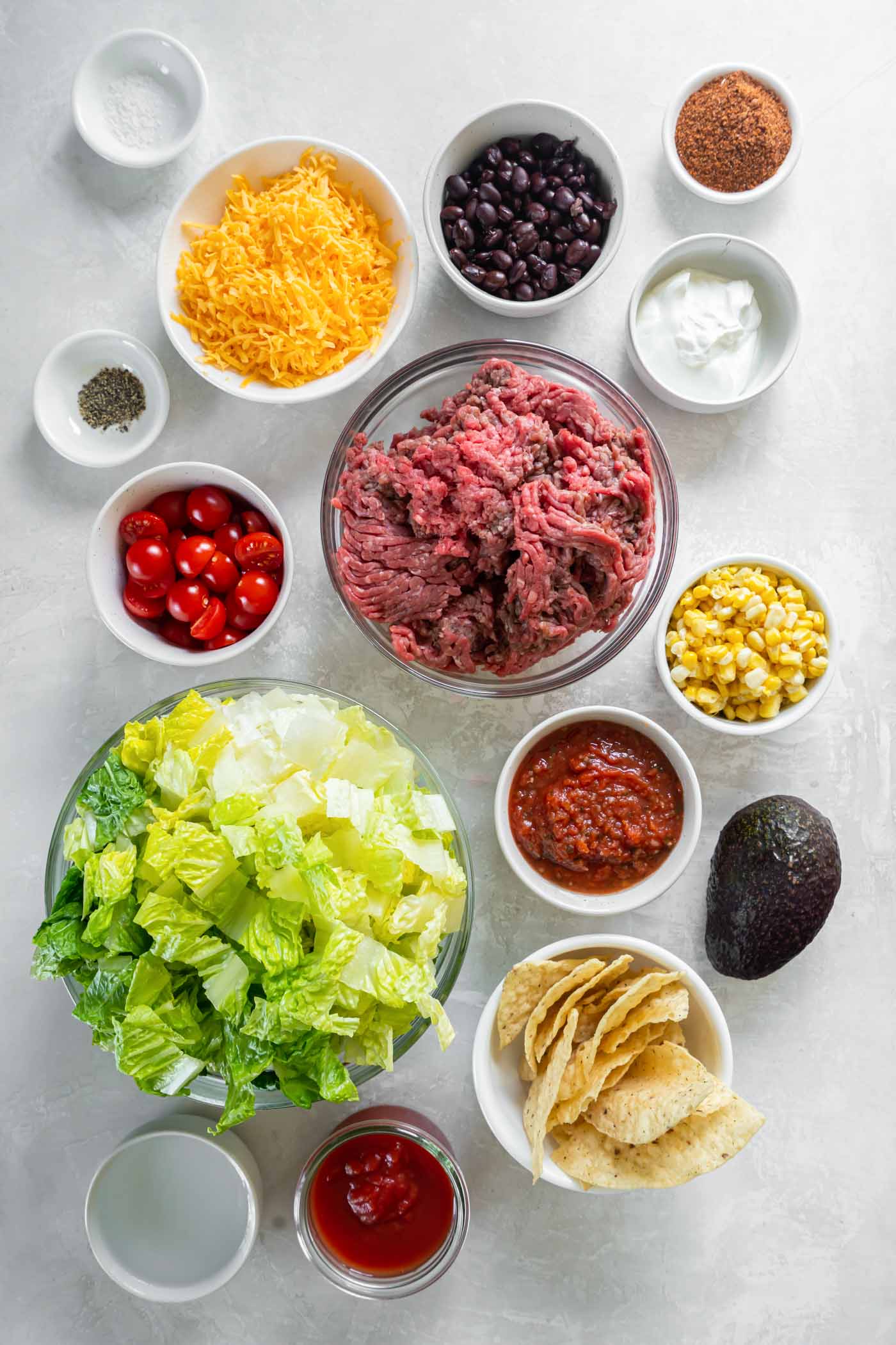 Ingredients for taco salad recipe.