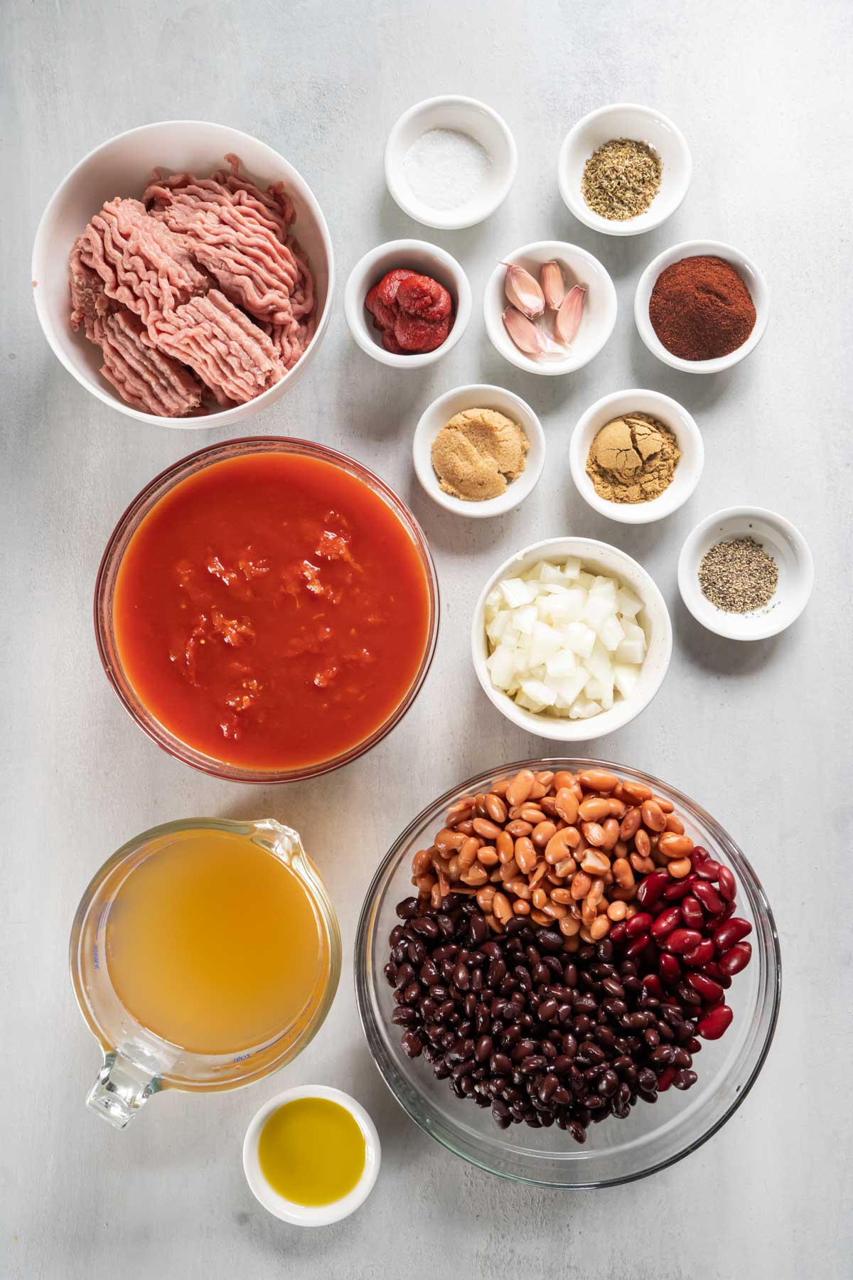 Ingredients for turkey chili recipe.