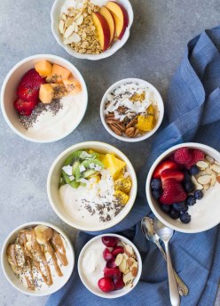 Dairy Free Yogurt Breakfast Bowls, 7 Ways. A quick & easy breakfast with fruit, nuts and chia seeds!